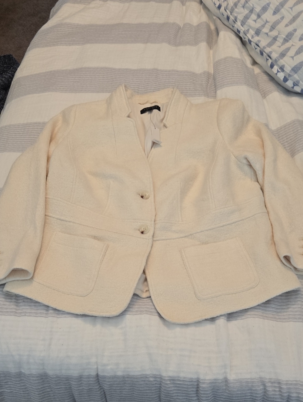 Talbots Cream Textured Two-Button Blazer